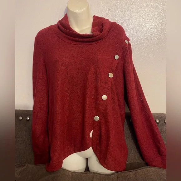 🚨NEW NOTATIONS Petite Long Sleeve Overlapping Cowl Neck Top - Picture 3 of 4